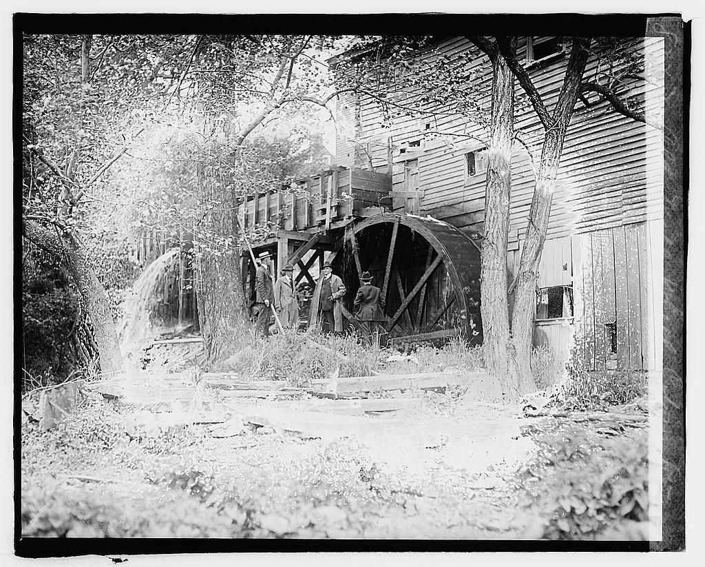 20th century photograph of the water wheel at Colvin Mill.